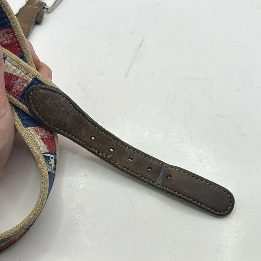 Vintage Brown Leather Belt Texas USA Flag America Blue Red Size 34